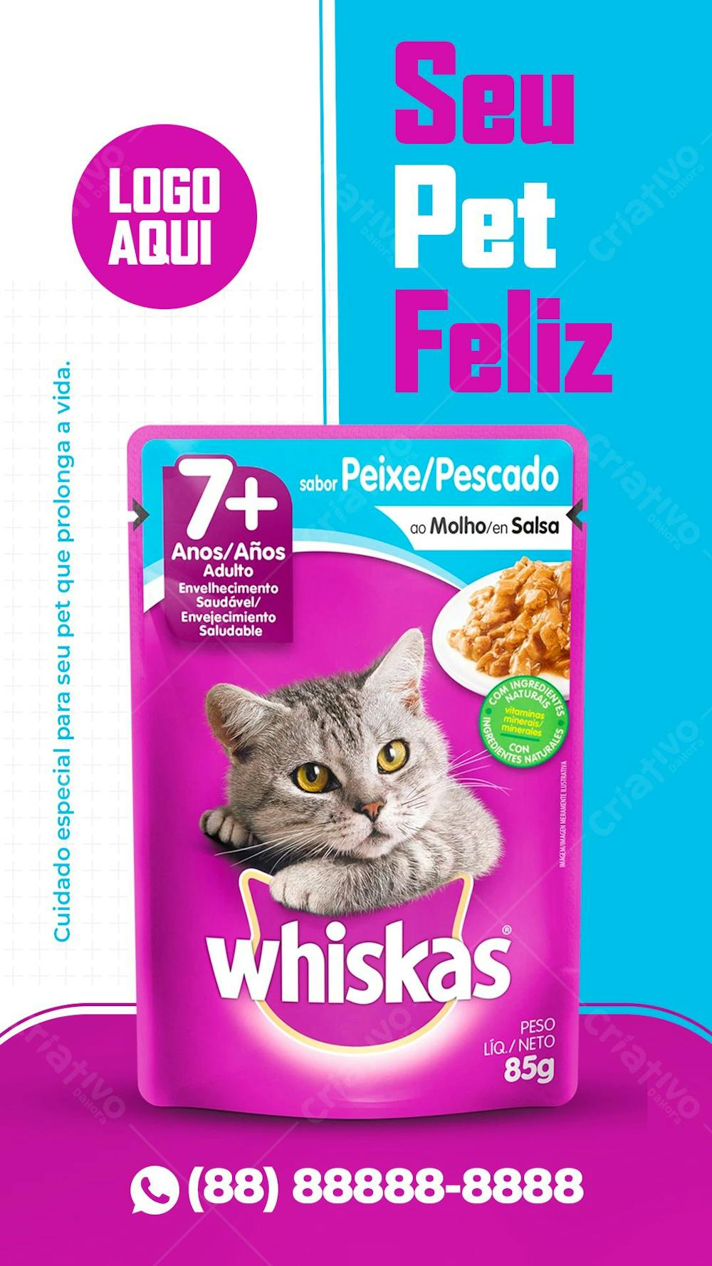 Stories Seu Pet Feliz Rações Wiskas Petshop Social Media Psd Editável