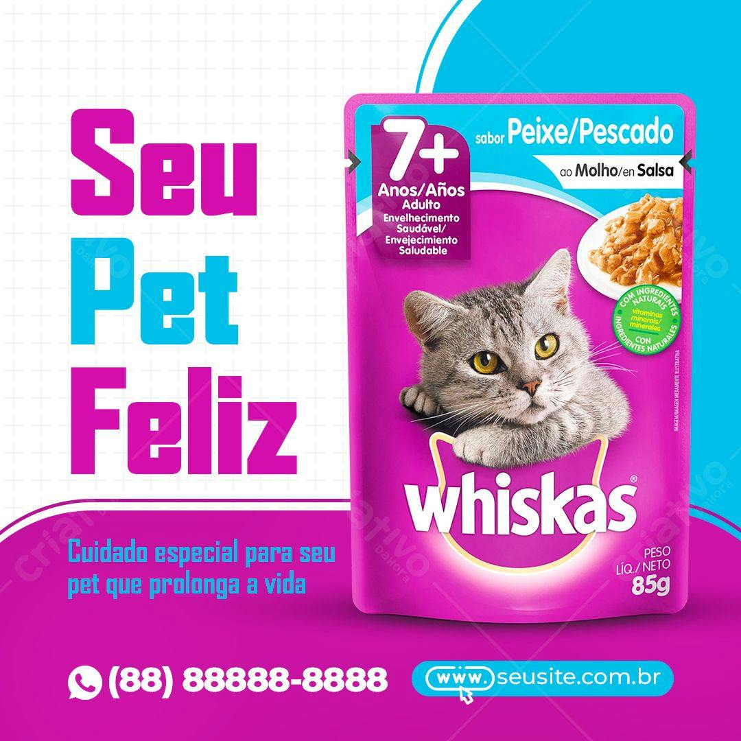 Modelo de Embalagem para Ração Whiskas Gato Sênior PSD Editável
