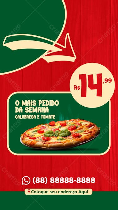 Stories os mais pedidos da semana pizzaria social media psd editável