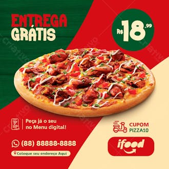 Entrega grátis pizzaria social media psd editável
