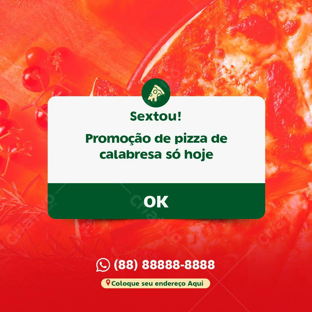 Post para Redes Sociais Promoção Pizza Calabresa PSD Editável
