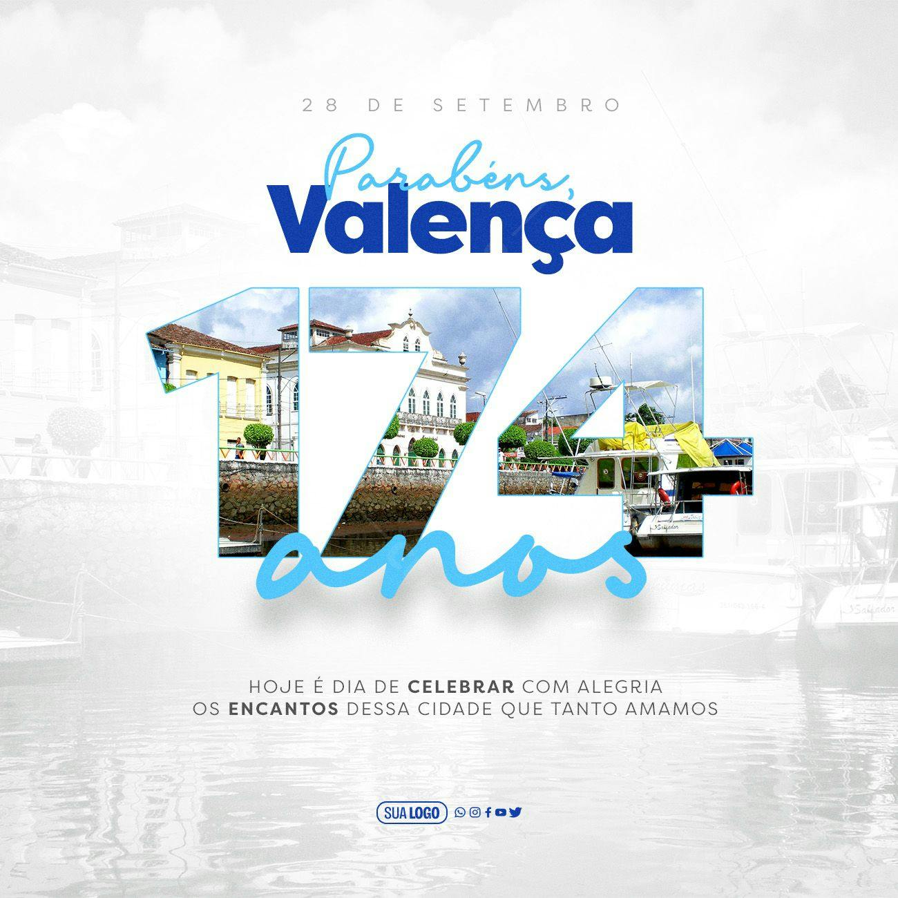 Arte para Aniversário de Valença 174 anos PSD Editável