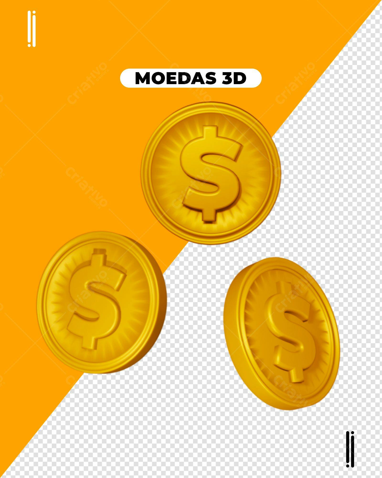Moedas 3D Douradas para Design Financeiro PSD Editável