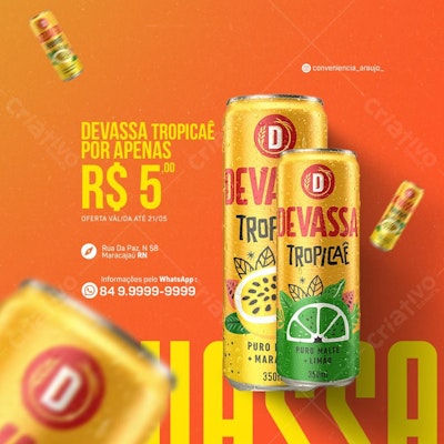 Mockup de Embalagem para Refrigerante Tropical PSD Editável