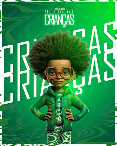 Flyer 12 de outubro dia das criancas verde feed