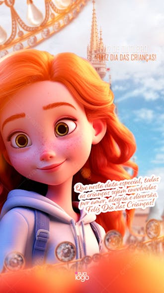 Flyer feliz dia das criancas princesa story