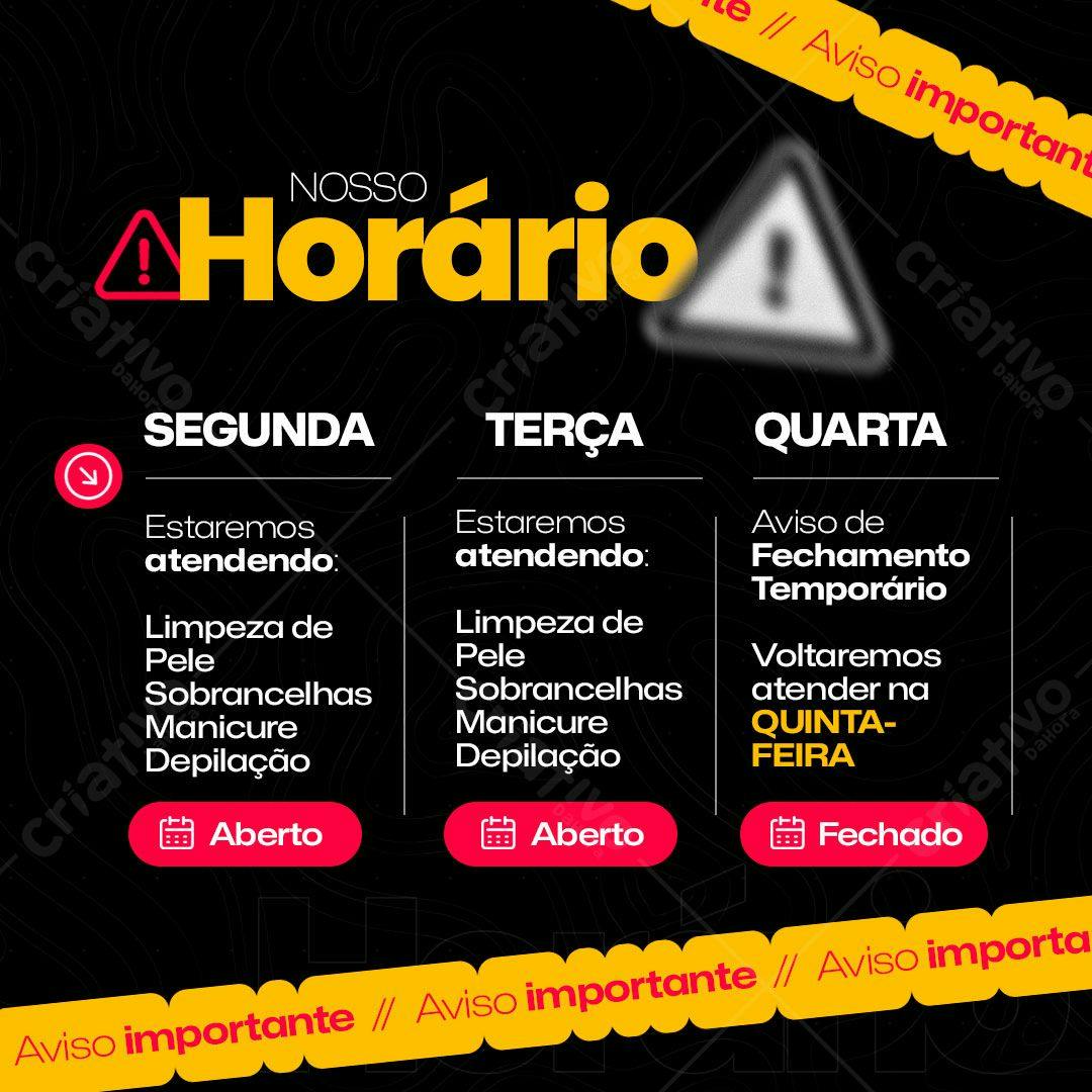 Post para Redes Sociais Horário de Funcionamento Salão PSD Editável
