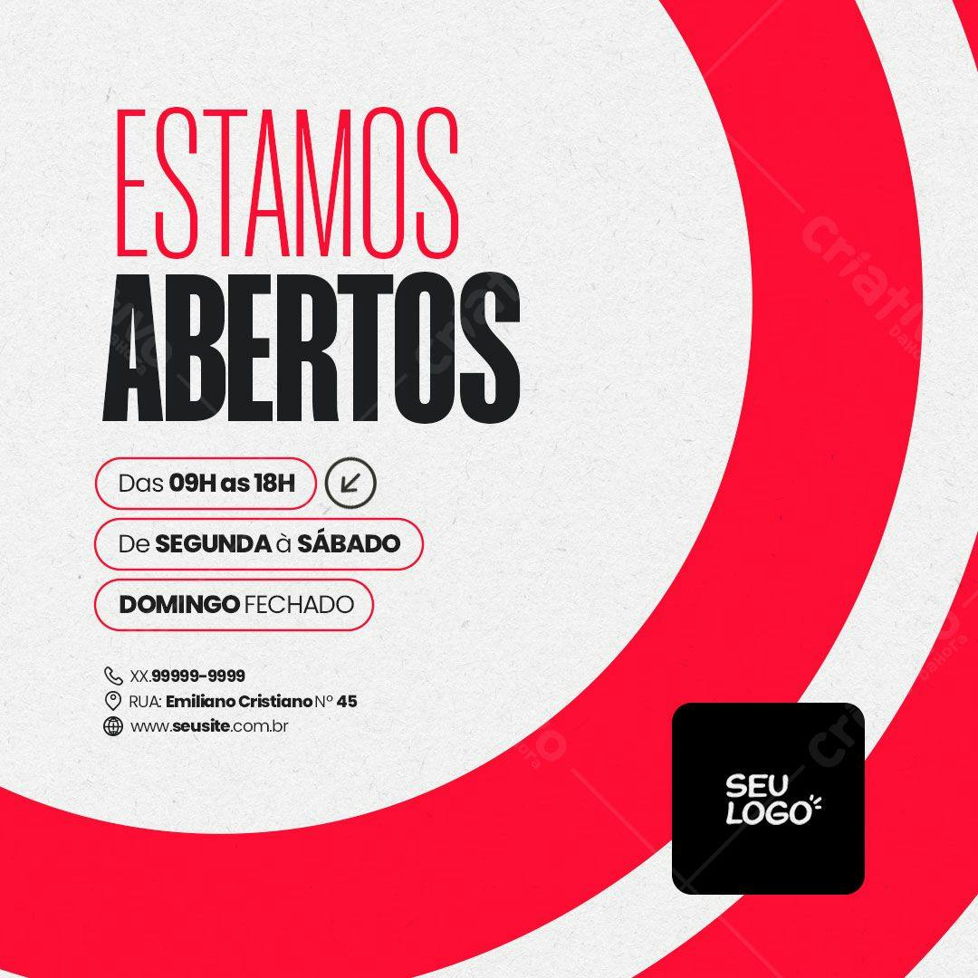 Post para Redes Sociais Anúncio de Abertura PSD Editável