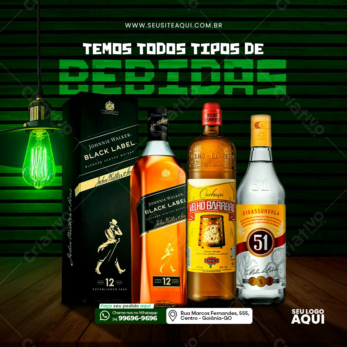 Post para Redes Sociais Bar com Bebidas PSD Editável
