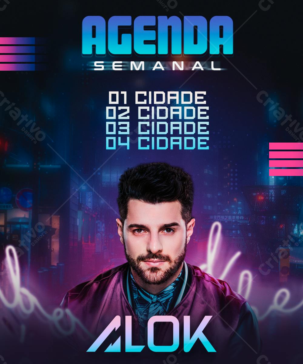 Flyer para Agenda Semanal do Alok PSD Editável