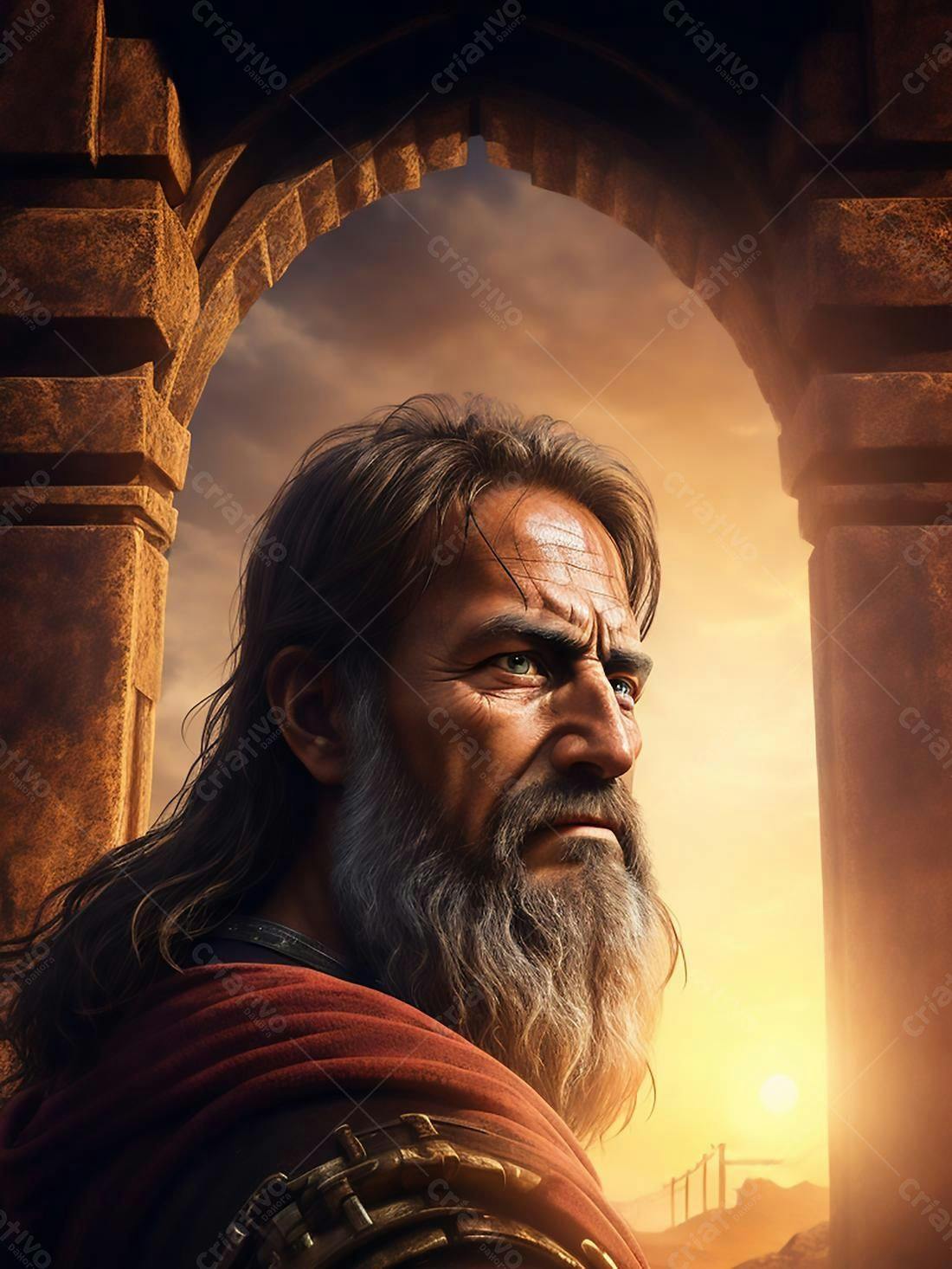 Homem barbudo contemplativo ao entardecer