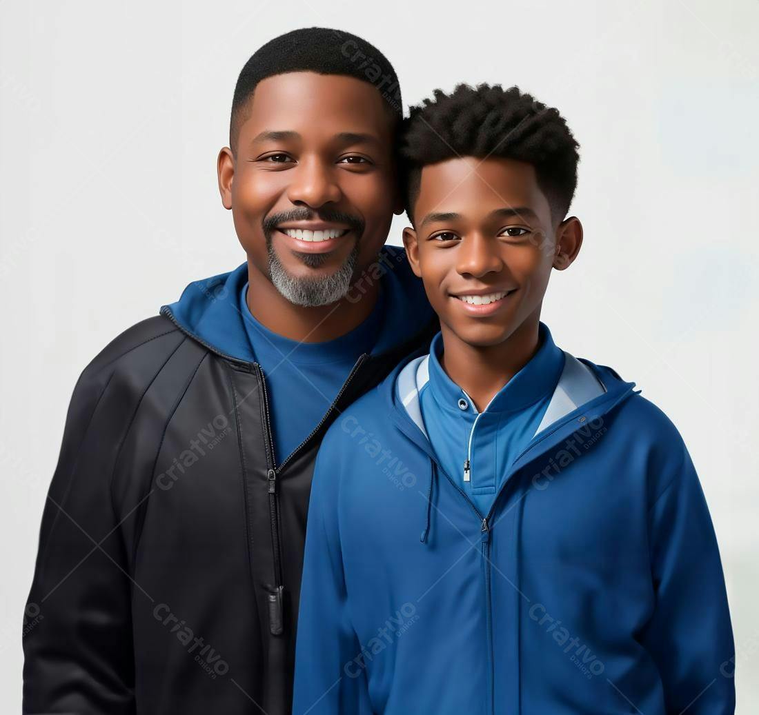 Pai e filho negros sorrindo juntos