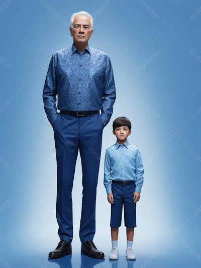 Pai e filho branco com blusa azul 