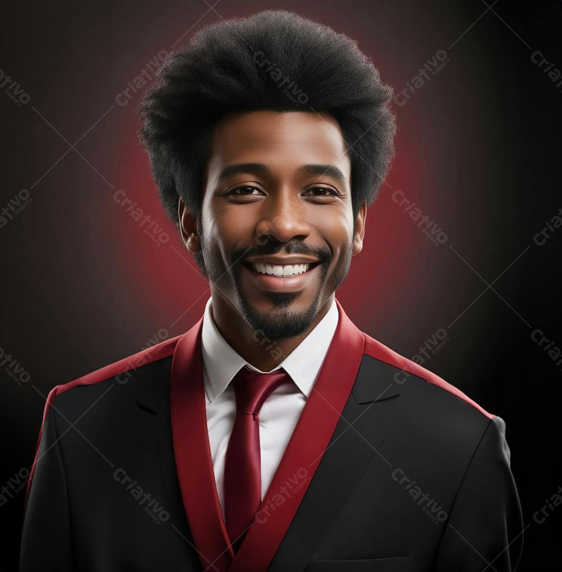 Homem negro sorrindo terno vermelho e preto