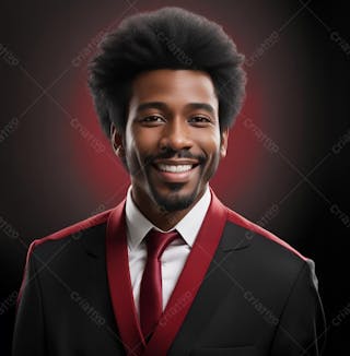 Homem negro de terno vermelho e black power