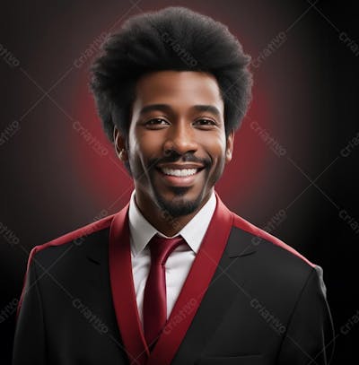 Homem negro de terno vermelho e black power 