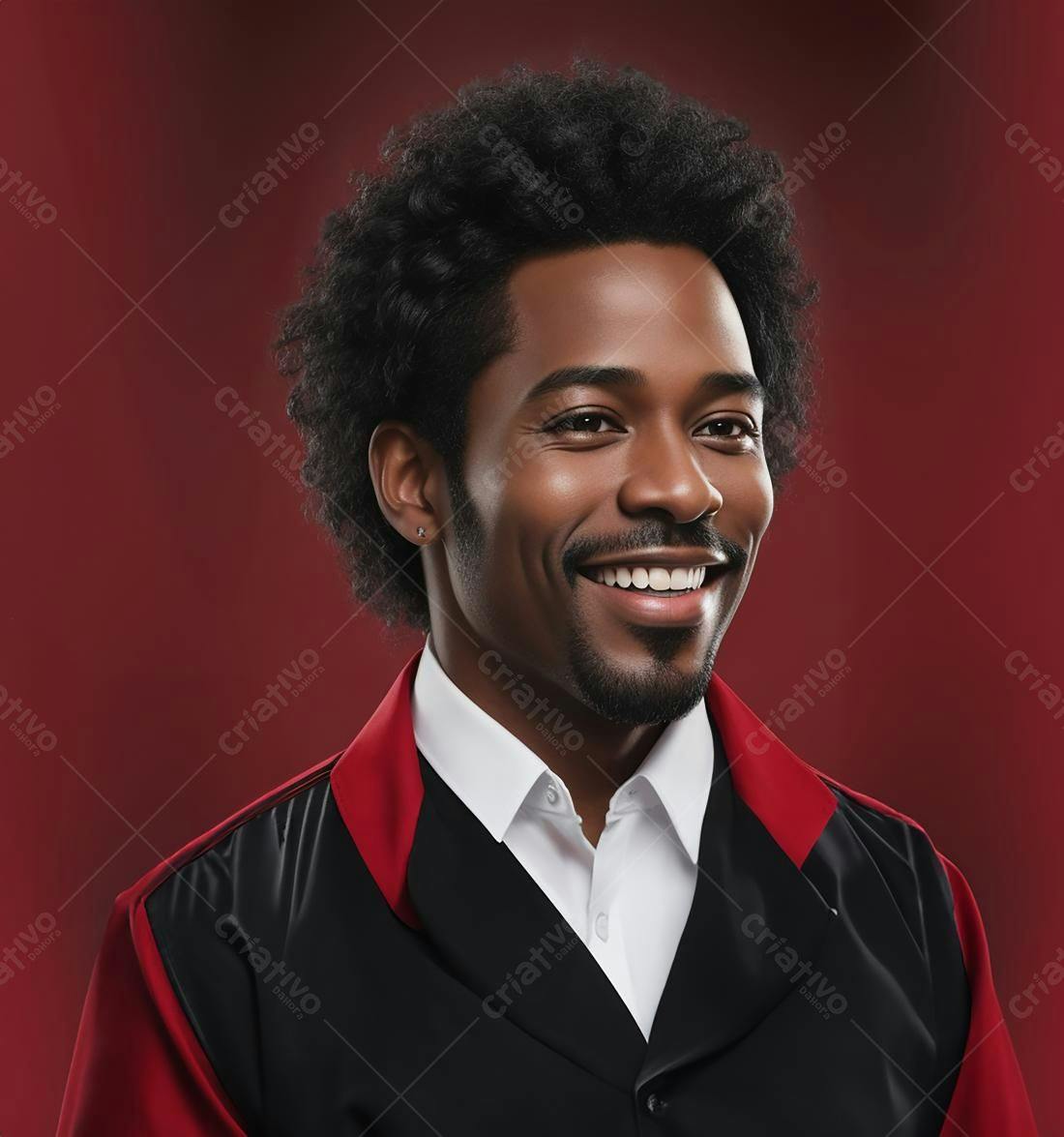 Homem negro sorridente com jaqueta vermelha