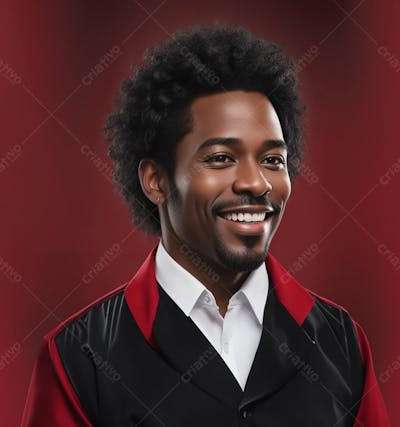 Homem negro de terno vermelho e black power 
