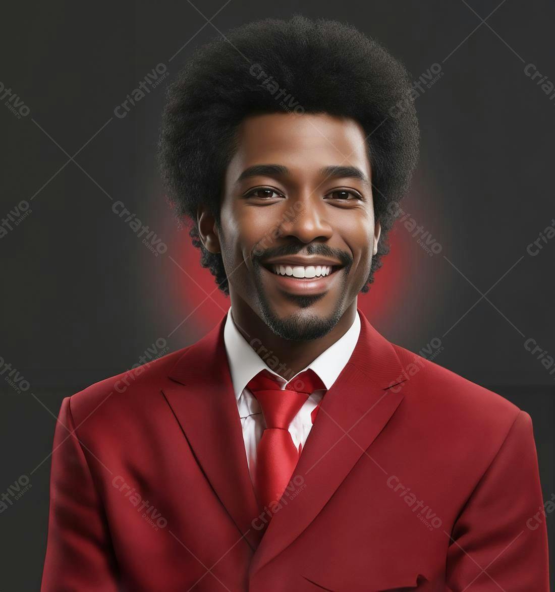 Homem negro sorrindo terno vermelho