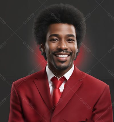 Homem negro de terno vermelho e black power 