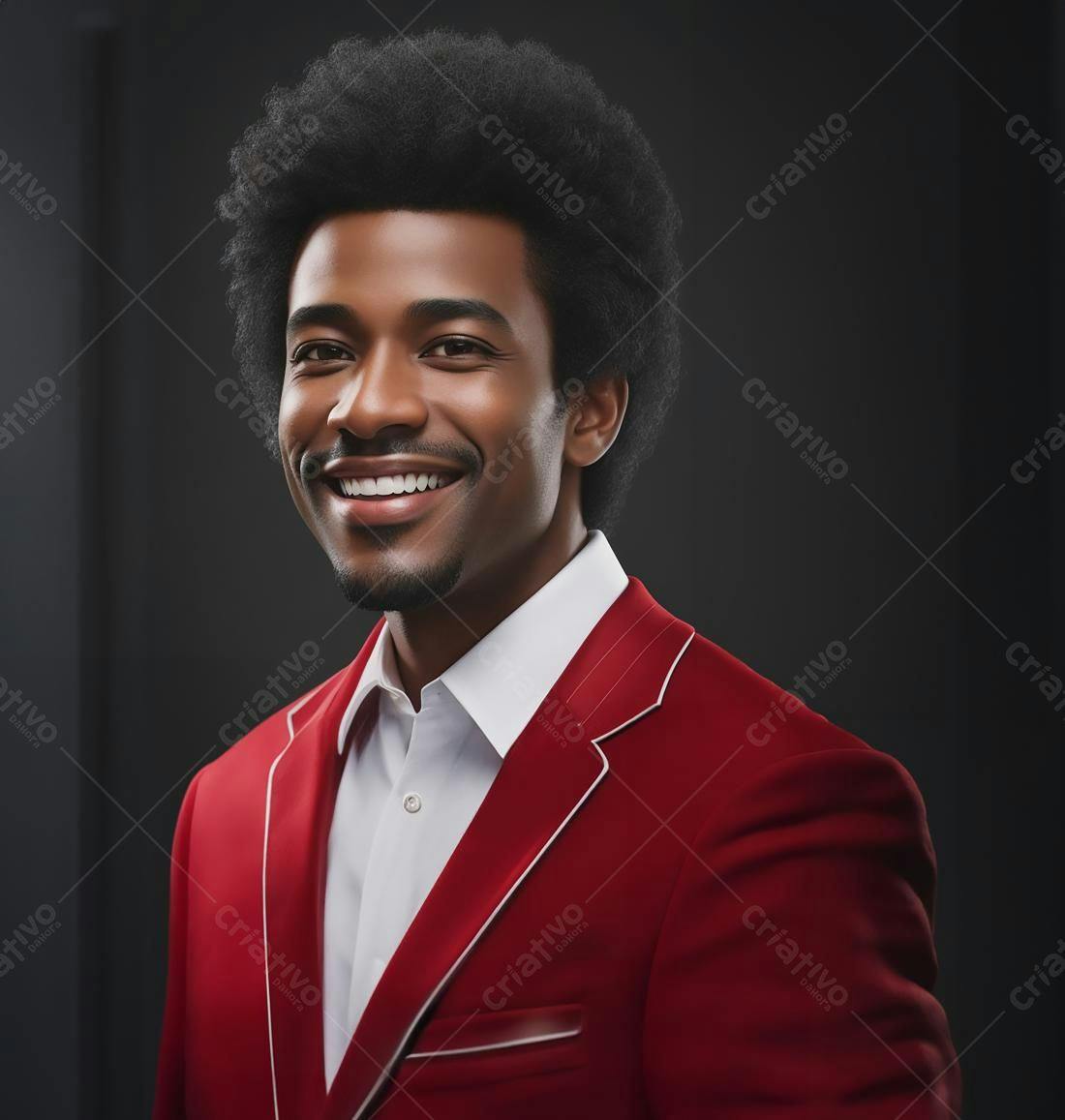 Homem negro sorridente em blazer vermelho