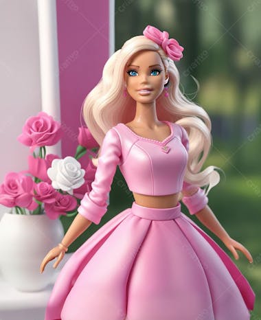 Boneca barbie usando vertido rosa