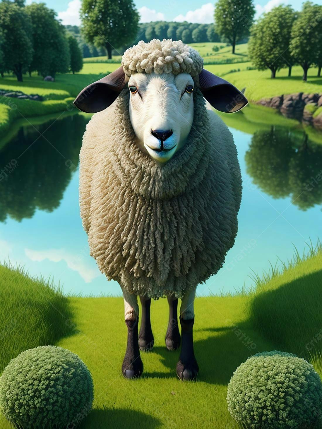 Ovelha branca em pasto verdejante