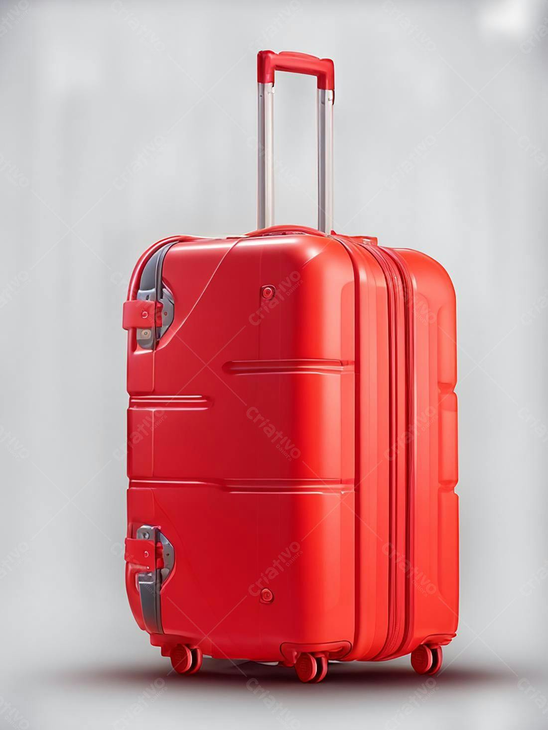 Mala vermelha de viagem sobre fundo neutro