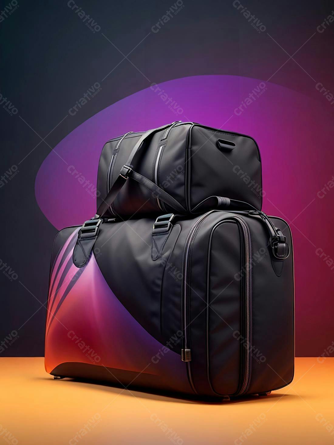 Malas de viagem pretas com detalhe degradê