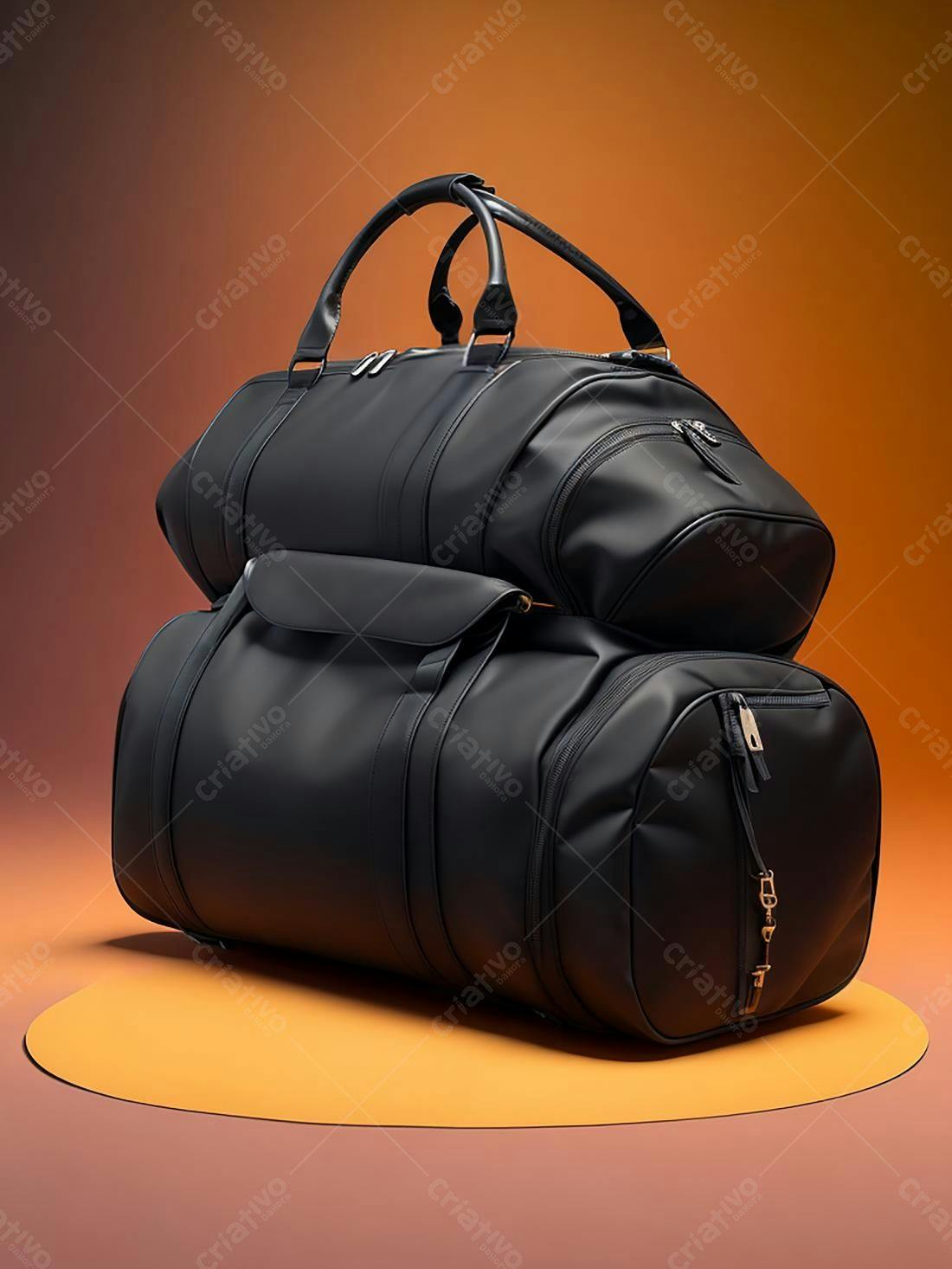 Bolsas de viagem pretas sobre fundo laranja