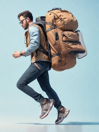 Homem aventureiro, viajando, mochila