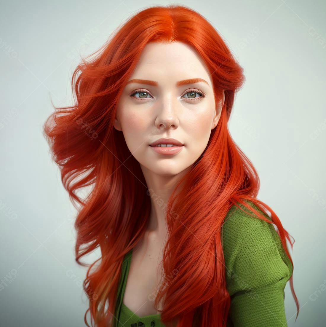 Mulher ruiva cabelos longos e ondulados