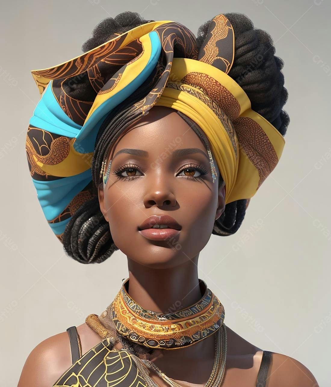 Retrato mulher negra turbante amarelo azul