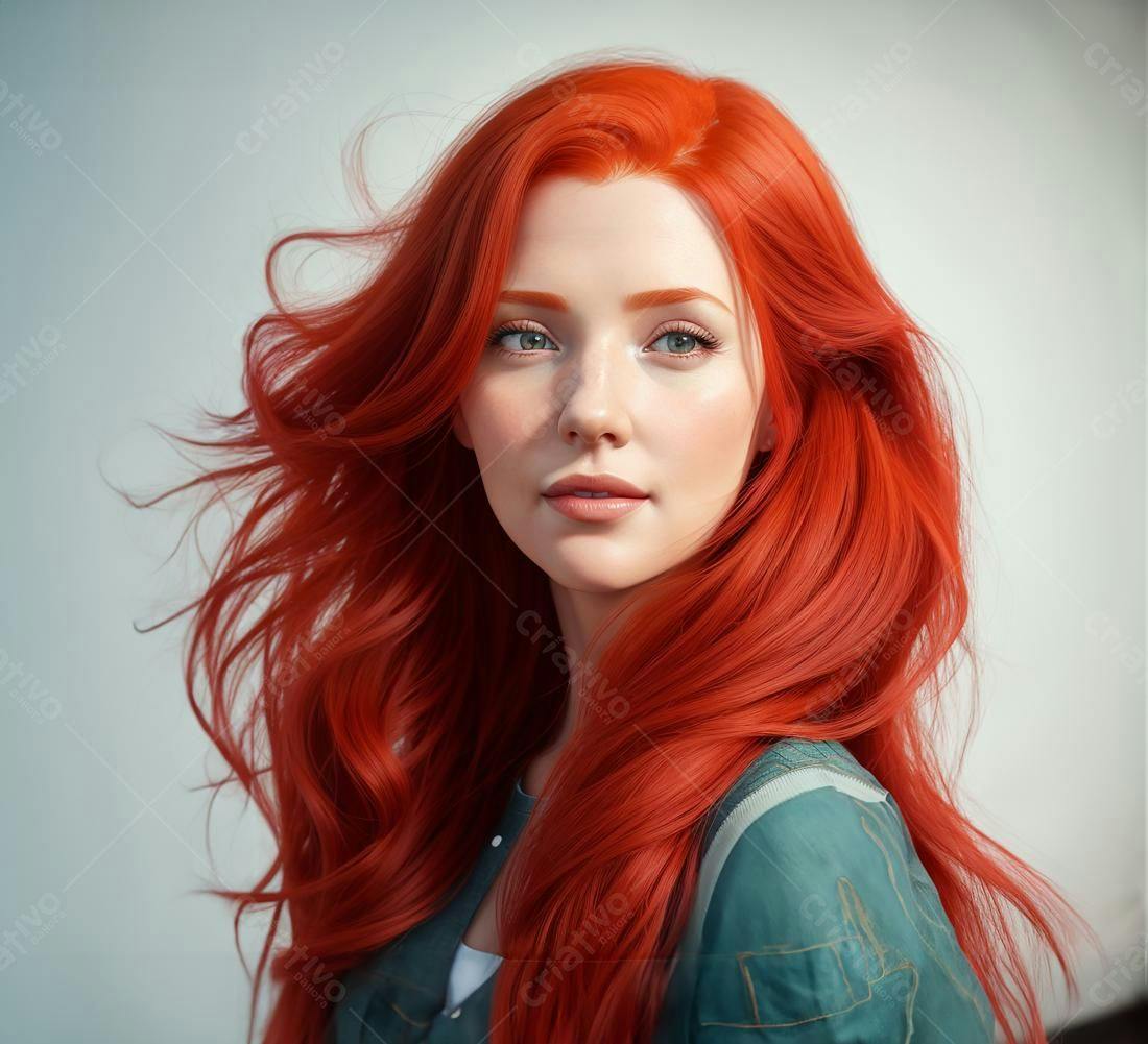 Mulher ruiva cabelo longo retrato