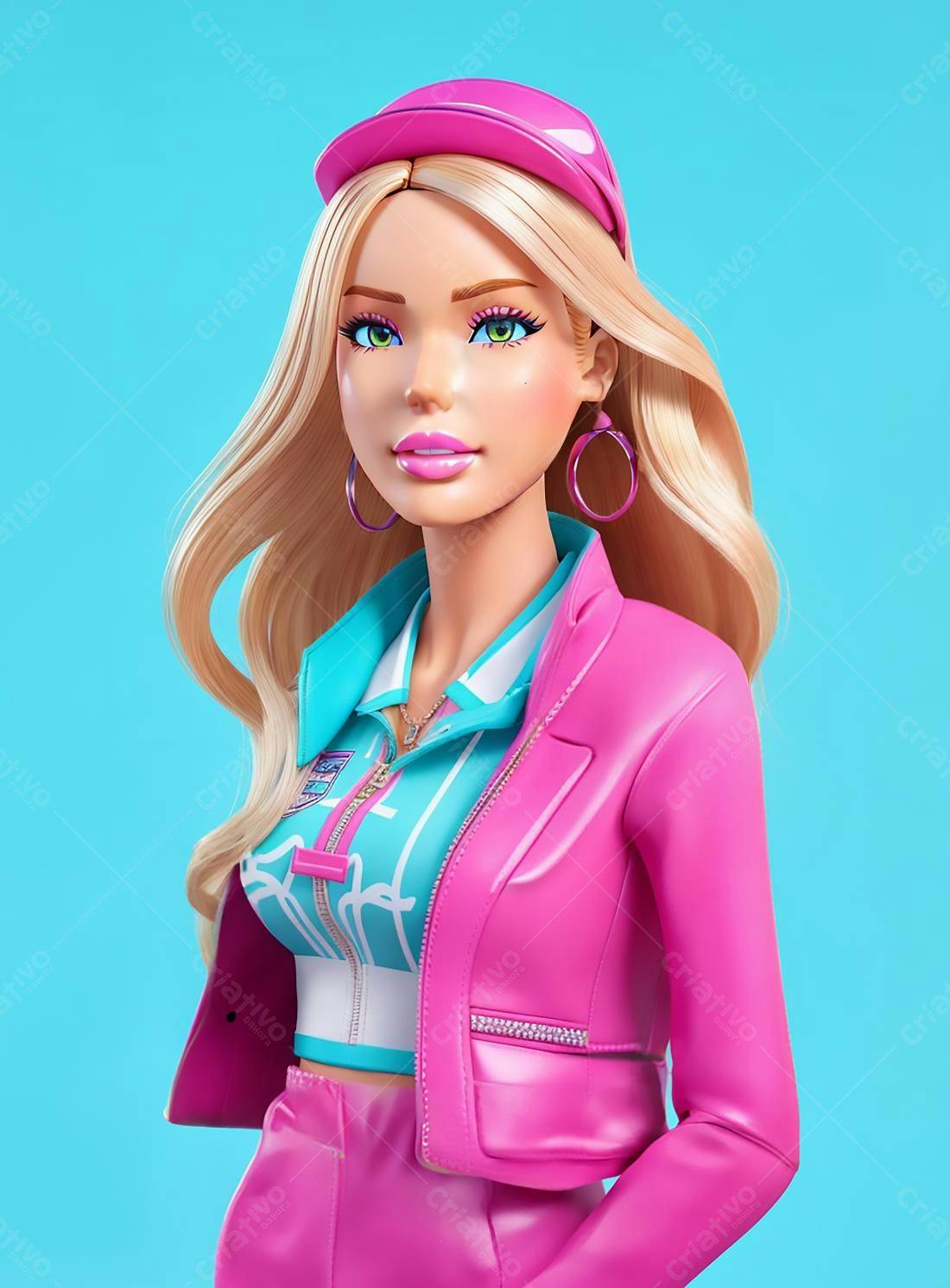 Boneca loira em look rosa e azul