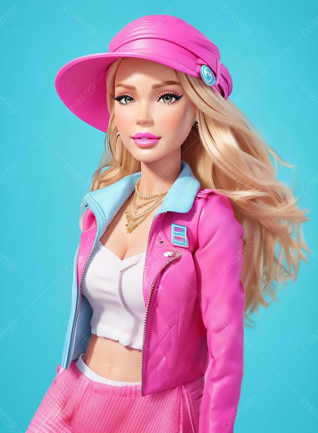 Boneca loira em look rosa estiloso