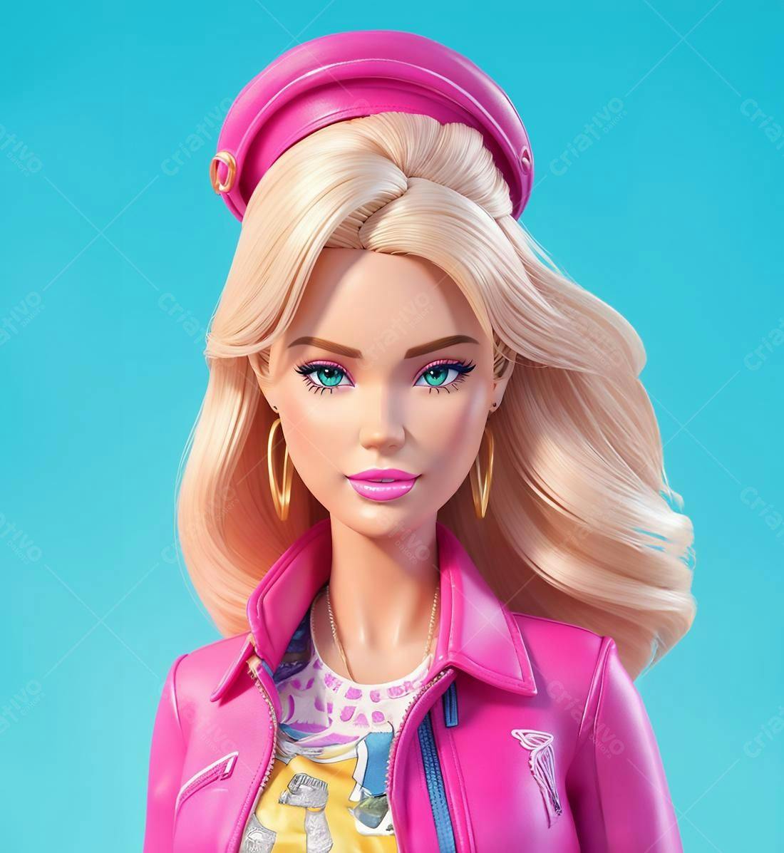Boneca loira com jaqueta rosa