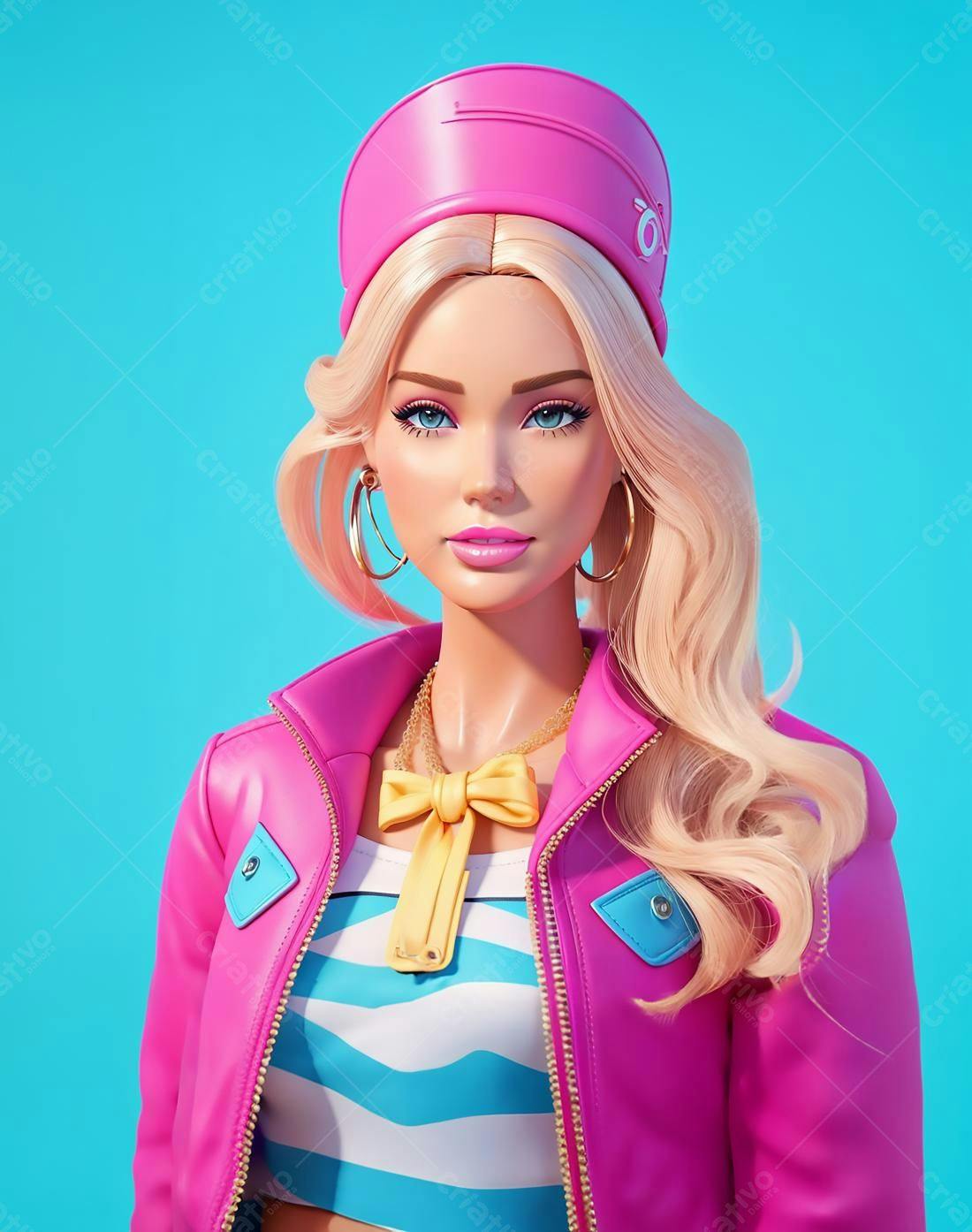 Boneca loira estilo anos 80 em roupa rosa