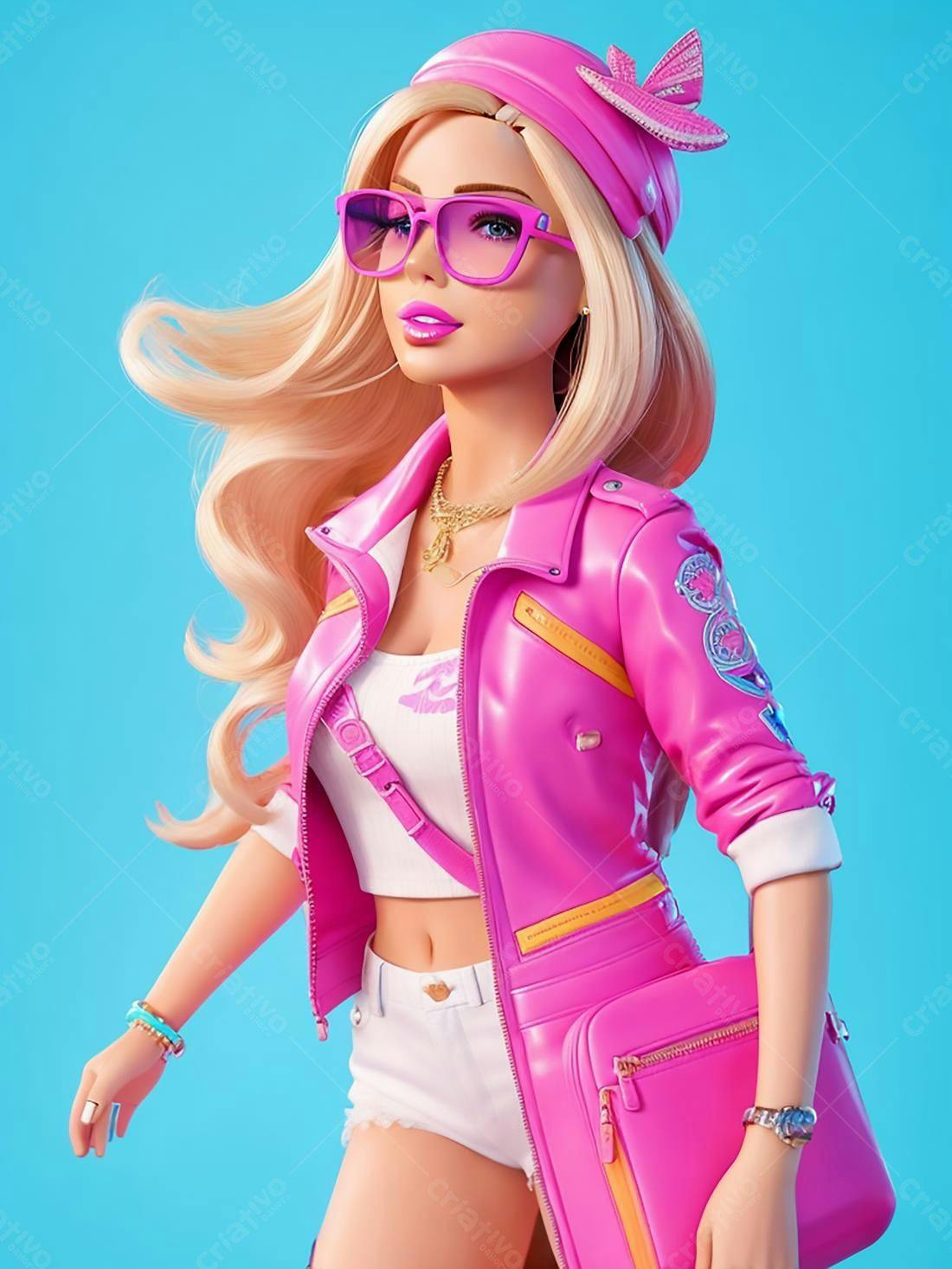Modelo feminina em look rosa estiloso