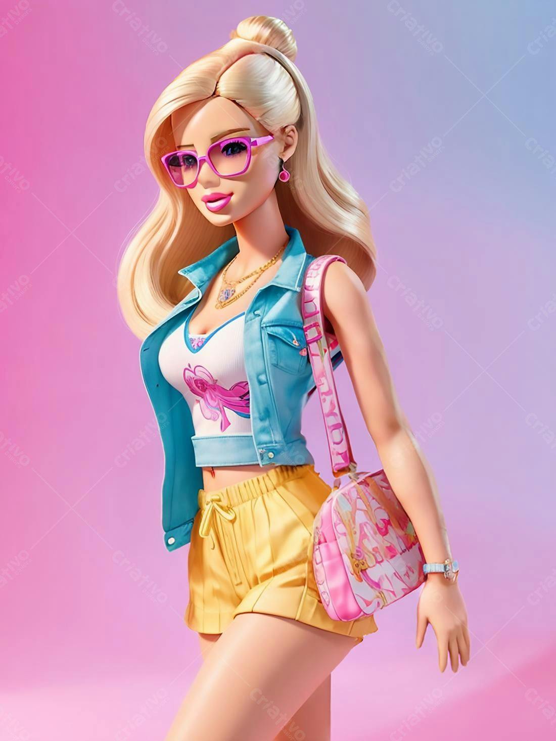 Barbie moderna em look casual rosa e amarelo