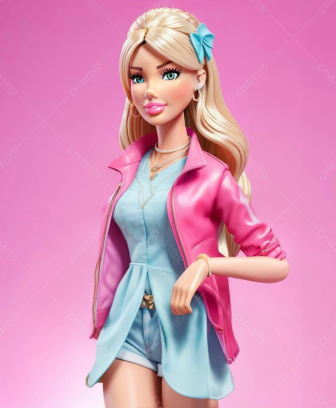 Boneca loira em look rosa e azul
