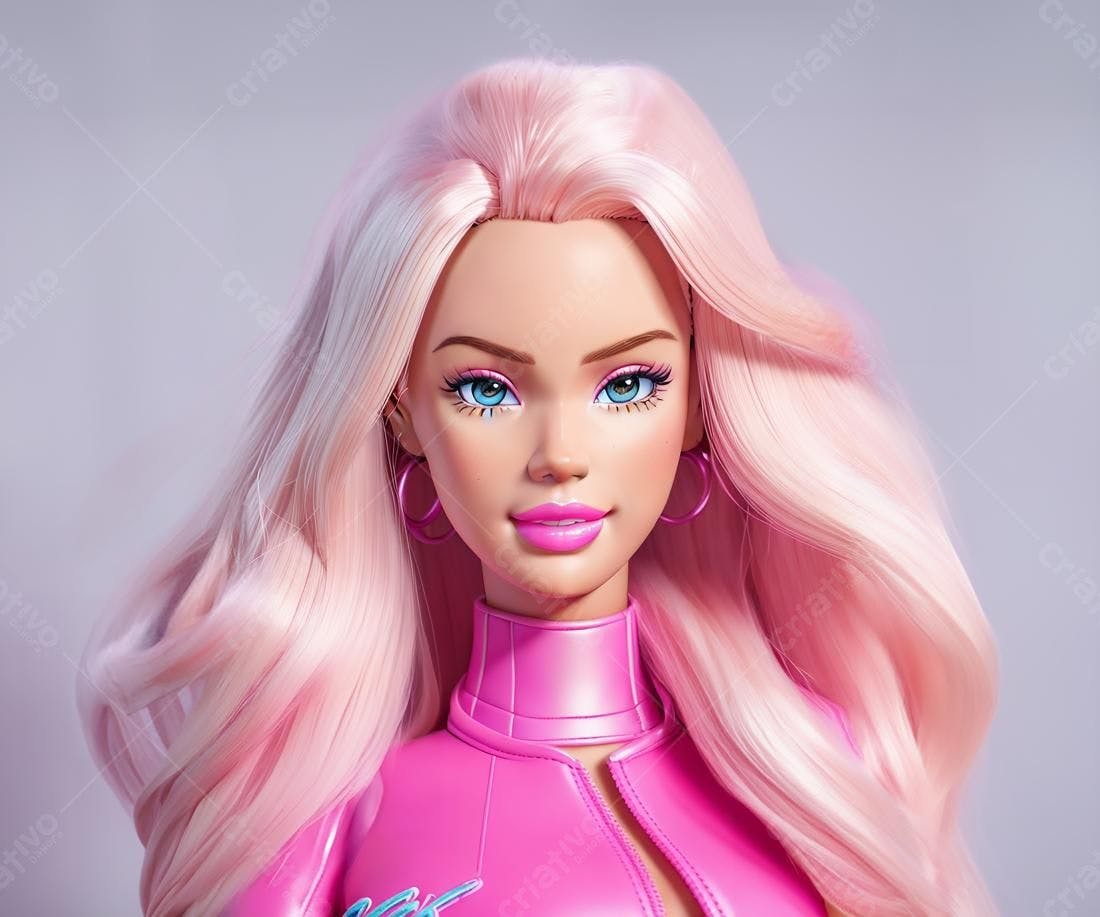 Boneca Barbie rosa com cabelo longo e jaqueta