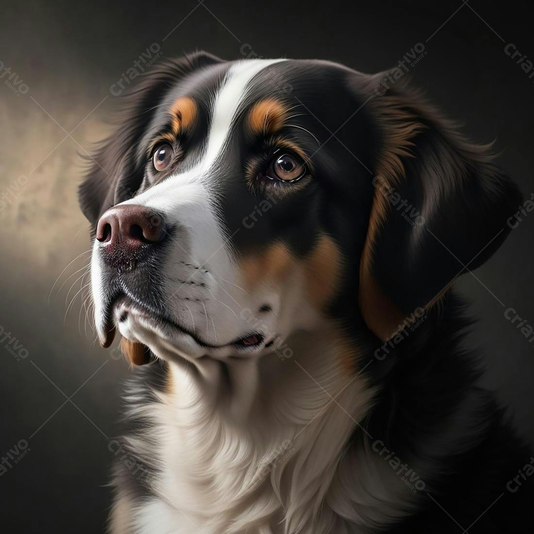 Retrato de cão tricolor olhar pensativo