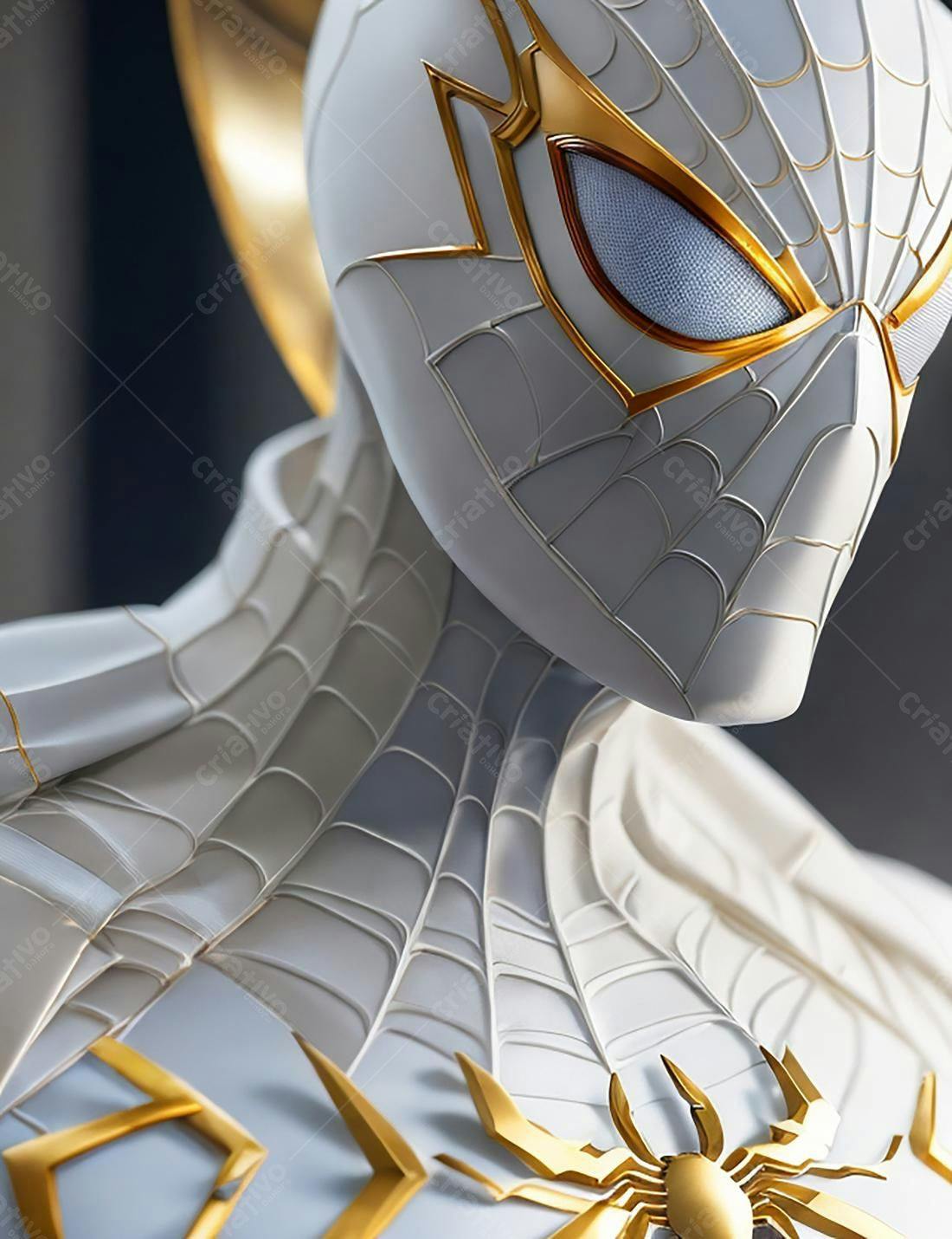 Estátua Homem-Aranha branco e dourado