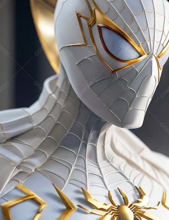 Super herói com uma armadura branca com detalhes em dourado
