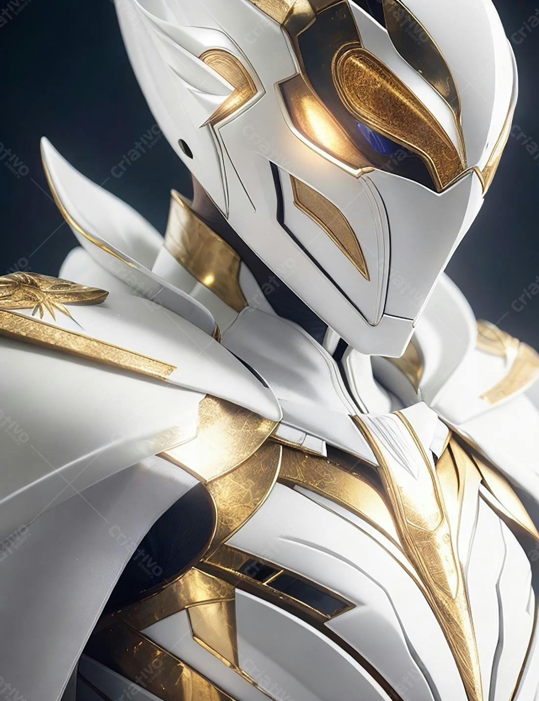 Robô futurista armadura branco e dourado