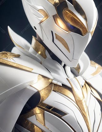 Super herói, com armadura de branco e detalhes em dourado
