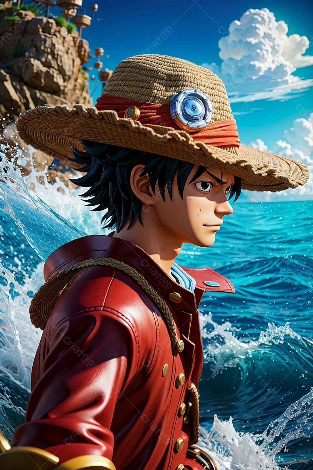 Luffy chapéu de palha no mar