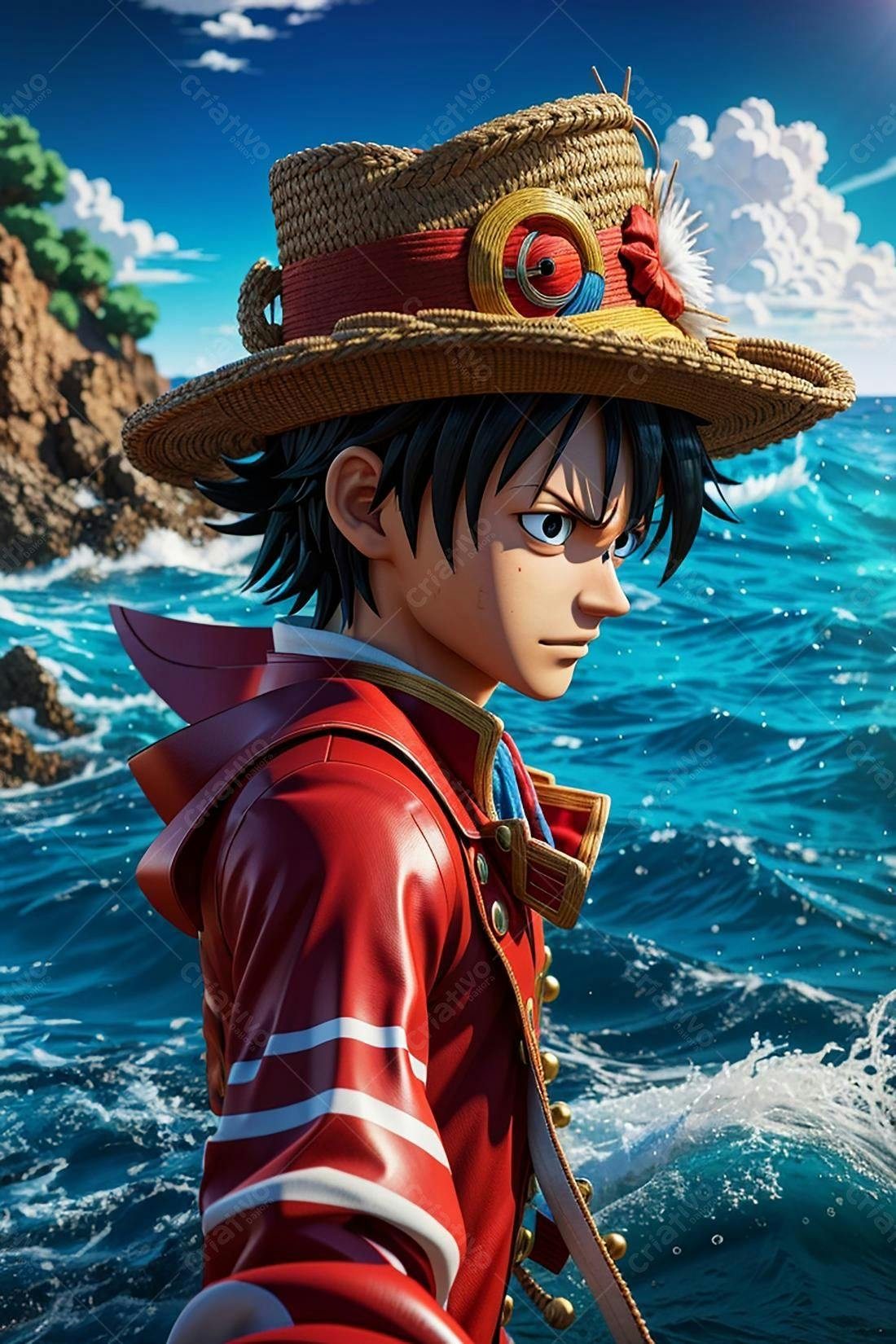 Luffy chapéu de palha no mar