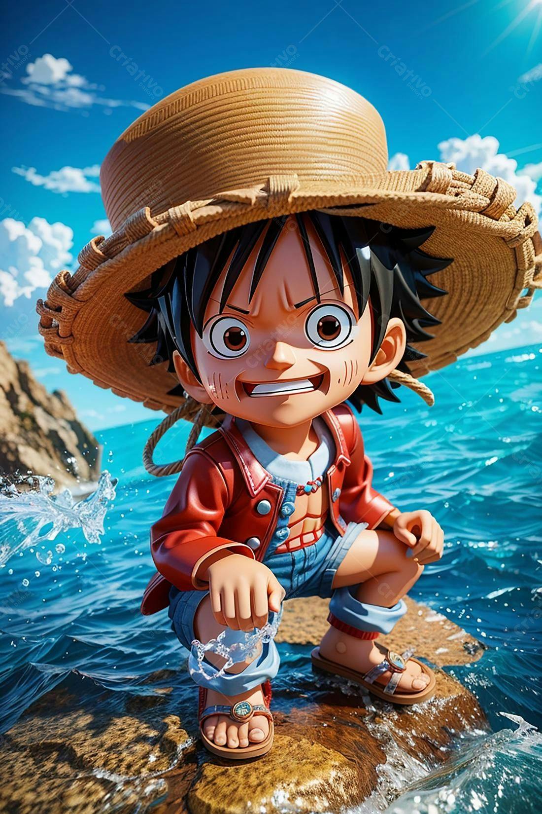 Luffy versão chibi na praia
